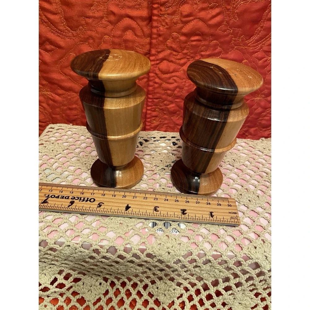 Brown Two tone Wooden Salt/Pepper Shakers) Boho Farmhouse Cottagecore Decor Nice
